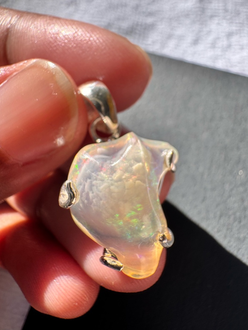 Iridescent Opal Teardrop Pendant Necklace - White Opal